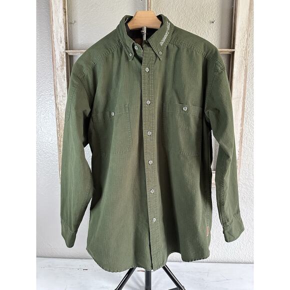Mossy Oak Mens Size Medium Dark Hunter Green Long Sleeves Button Front - Picture 1 of 13